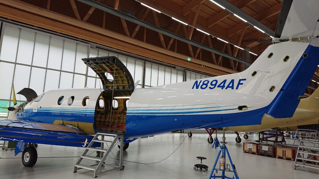 PlaneSense PC-12 in the hanger.