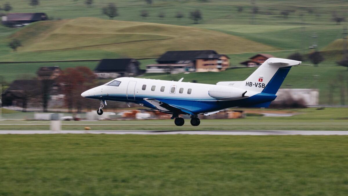 PlaneSense PC-24 taking off from Stans, Switzerland.